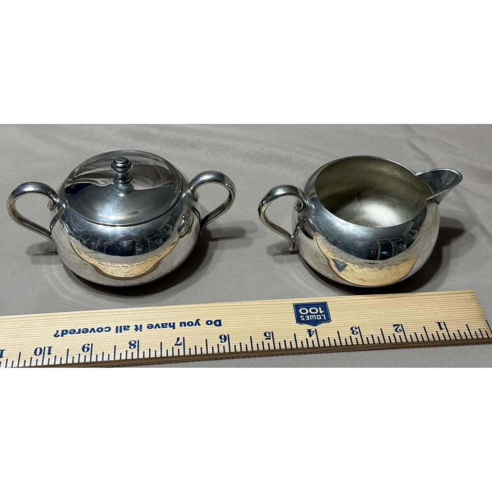 Silver Plated ‎ Sugar Bowl With Top And Creamer Vintage